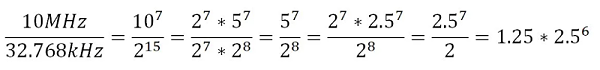 10 MHz 和 32.768 kHz 的公因数等式